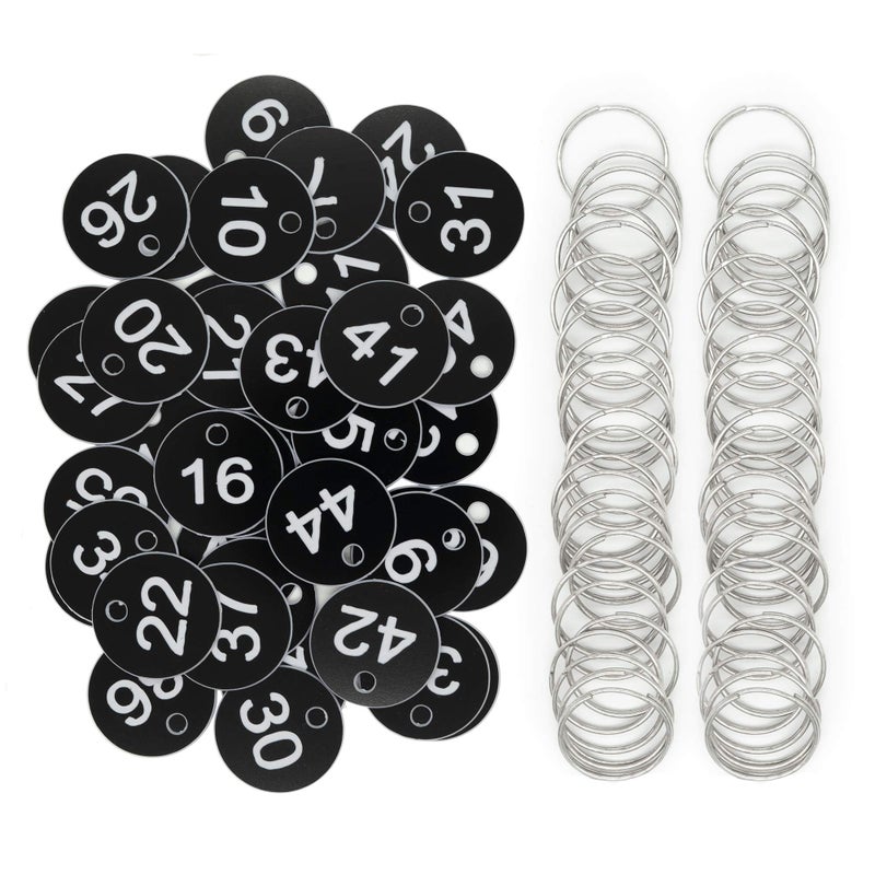 StayMax Plastic ID Number Tags Key Tags with Key Rings (50, Black) - Image 1